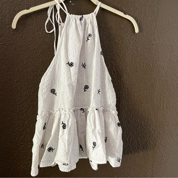 White Linen Style Lightweight Sleeveless Tank Top with Tie Tassel on Neck, Small - Picture 2 of 4